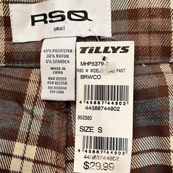 RSQ Womens Wide Leg Brown Plaid Pants/NWT/S - Picture 10 of 16